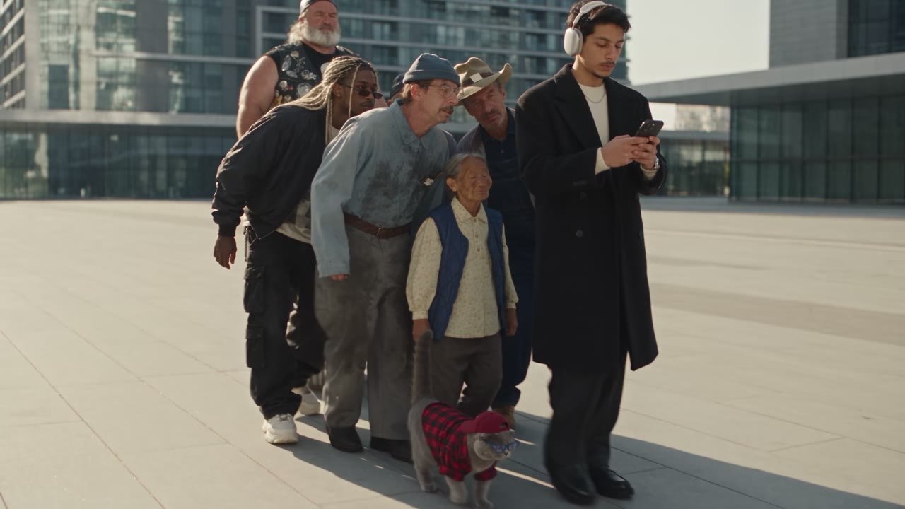 iPhone 18 spec spot, a man walking through the city with his phone as a crowd follows